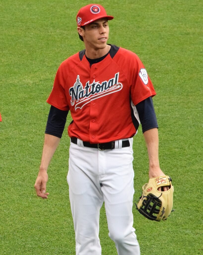 Christian Yelich con uniforme de la Liga Nacional