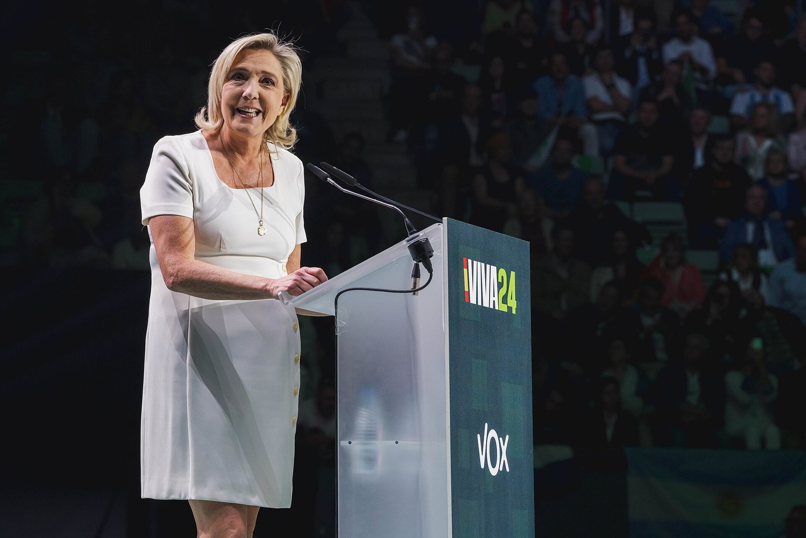 Marine Le Pen durante un acto político en Madrid en 2024