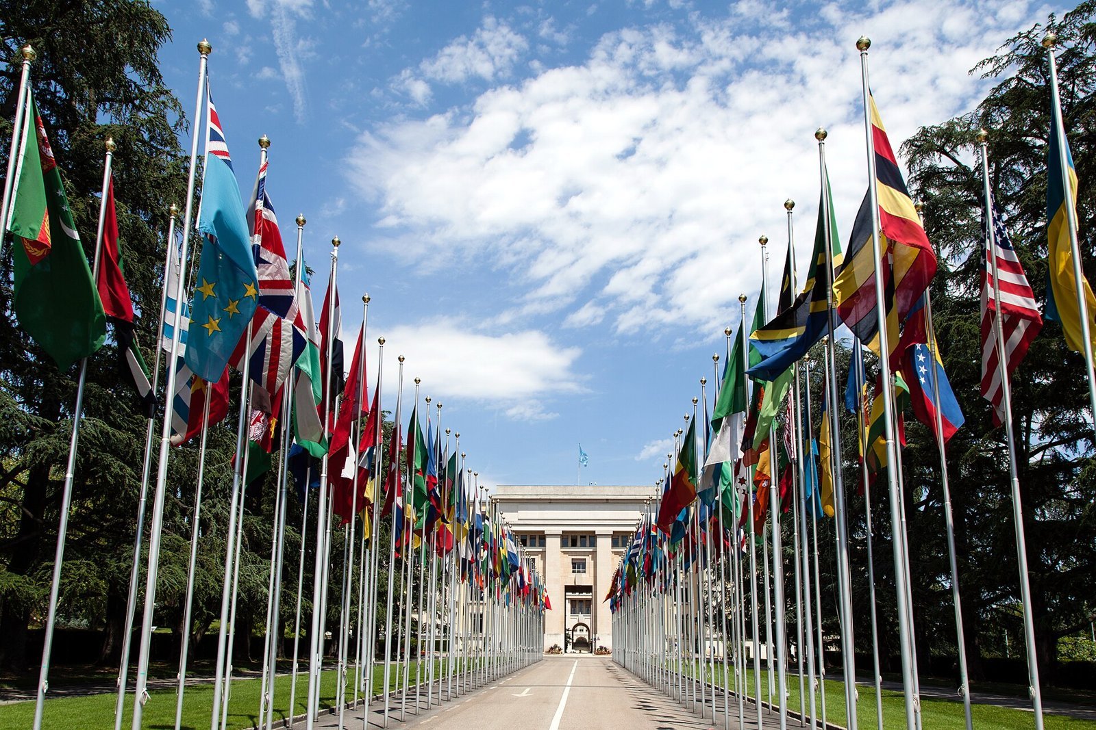Banderas de los Estados miembros frente a la sede de la ONU en Nueva York