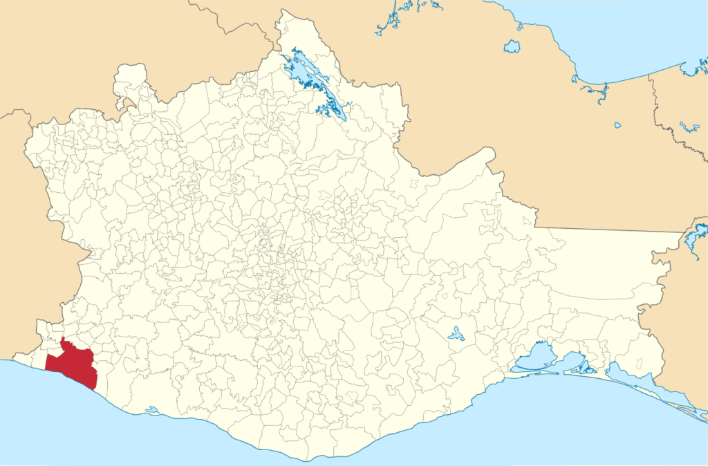 Mapa de localización del municipio de Santiago Pinotepa Nacional en el estado de Oaxaca